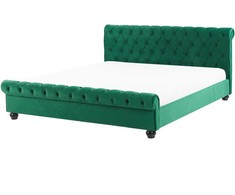 Beliani Vandens lova iš veliūro AVALLON 160 x 200 cm smaragdinė