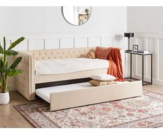 Beliani Ištraukiama lova GASSIN 90 x 200 cm, šviesiai smėlio spalvos boucle audinys