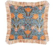Beliani Lumarko Gėlių aksominė dekoratyvinė pagalvė su kutais 45 x 45 cm mėlyna ir oranžinė MITELLA!