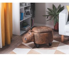 Fotelis Beliani Gyvūno formos pufas su daiktadėže HIPPO, eko oda, rudas hipopotamas