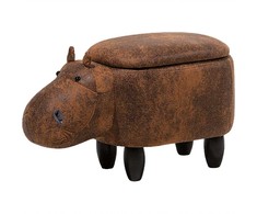 Beliani Gyvūno formos pufas su daiktadėže HIPPO, eko oda, rudas hipopotamas