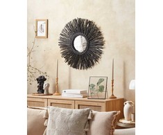 Beliani Round Rattan Wall Mirror Sun 60 cm Juoda KLASĖ