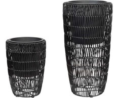 Beliani Rinkinys 2 doniczek CHELONE Technorattan 26/34 cm Juodas