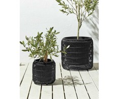 Beliani Rinkinys 2 doniczek BRODIEA Technorattan 26/45 cm Juodas