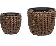 Beliani Rinkinys 3 vazonai BERBERIS Technorattan 34/45 cm Tamsiai ruda