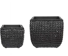 Beliani Rinkinys 2 doniczek BERBERIS Technorattan 34/45 cm Juodas