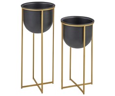 Beliani 2 vazonų rinkinys su kojelėmis THUJA metalinis 21 cm juodas