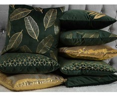 Shumee rinkinys iš 2 velour dekoratyvinių pagalvių su lapų motif 45 x 45 cm žalia FERN