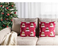 Beliani Rinkinys 2 Dekoratyvinės pagalvės GOLDSPRUCE Velvet 45 x 45 cm Raudona Kalėdų raštas