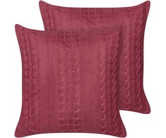Beliani Rinkinys 2 poduszek dekoracyjnych CADETIA Medvilnė 45 x 45 cm Burgundowy Jednolity