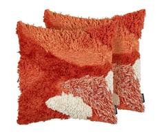 Beliani Rinkinys 2 poduszek dekoracyjnych SAGENIA Medvilnė 45 x 45 cm Oranžinė Wzór abstrakcyjny