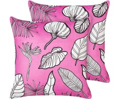 Beliani Rinkinys 2 poduszek dekoracyjnych MALVA Welur 45 x 45 cm Rožinė Wzór kwiatowy