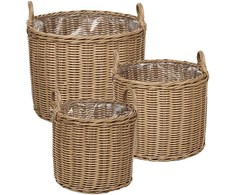 Beliani 3 krepšių gėlėms komplektas PENDULA 33/37/45 cm natūralus technorotangas