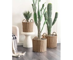 Beliani 3 krepšių gėlėms komplektas PENDULA 33/37/45 cm natūralus technorotangas