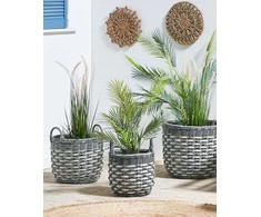 Beliani 3 gėlių krepšelių rinkinys GEFIRA 31/39/49 cm pilkas technorotangas