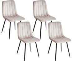 Beliani 4 valgomojo kėdžių komplektas KALISPELL, veliūras, smėlio spalvos