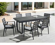 Beliani 6 kėdžių lauko baldų komplektas su pagalvėlėmis TAVIANO Metalinės Juodos
