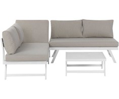 Lauko baldų komplektas Beliani Sodo kampinė sofa su staliuku 5 asmenims COCCORINO smėlio ir pilkos spalvos metalas