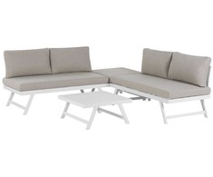 Lauko baldų komplektas Beliani Sodo kampinė sofa su staliuku 5 asmenims COCCORINO smėlio ir pilkos spalvos metalas