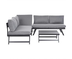 Lauko baldų komplektas Beliani Sodo kampinė sofa su staliuku 5 asmenims COCCORINO pilka, metalinė