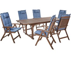 Lauko baldų komplektas Beliani Rinkinys 6 vietų sofa AMANTEA su pagalvėlėmis Akacijos medžio Mėlyna