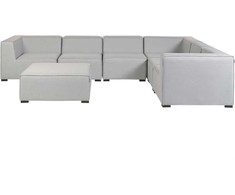 Lauko baldų komplektas Beliani Sodo kampinė sofa su pufu 7 asmenims AREZZO kairinė šviesiai pilka modulinė