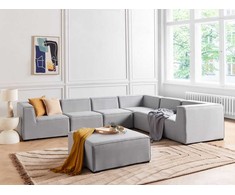 Lauko baldų komplektas Beliani Sodo kampinė sofa su pufu 7 asmenims AREZZO kairinė šviesiai pilka modulinė