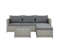 Lauko baldų komplektas Beliani Sodo kampinė sofa su staliuku 5 asmenims SABBIA modulinė iš dirbtinio ratano dešininė šviesiai pilka