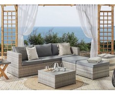 Lauko baldų komplektas Beliani Sodo kampinė sofa su staliuku 5 asmenims SABBIA Modulinis technoratanas Kairinis Šviesiai pilkas