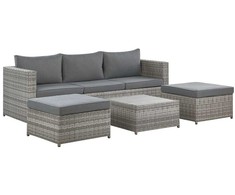 Lauko baldų komplektas Beliani Sodo kampinė sofa su staliuku 5 asmenims SABBIA modulinė iš dirbtinio ratano dešininė šviesiai pilka