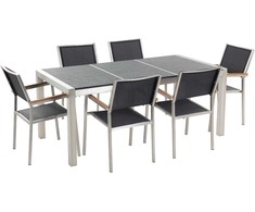 Lauko baldų komplektas Beliani Sodo baldų komplektas 6 asmenims GROSSETO Juodas Granite, degintas akmuo, dalijamas stalviršis
