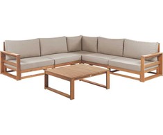 Lauko baldų komplektas Beliani Sodo kampinė sofa su staliuku 5 žmonėms TIMOR Šviesiai ruda Sertifikuota akacijos mediena Modulinė
