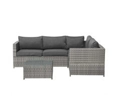Lauko baldų komplektas Beliani Sodo kampinė sofa su staliuku 4 asmenims AVOLA kairinė, pilka, technoratanas