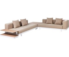 Lauko baldų komplektas Beliani Sodo kampinė sofa su staliuku 5 asmenims MISSANELLO smėlio spalvos