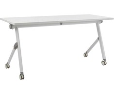 Beliani Sulankstomas darbo stalas BENDI baltas 160 x 60 cm su ratukais