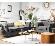 Beliani Trijų vietų sofa CHESTERFIELD Pilka