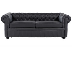 Beliani Trivietė sofa CHESTERFIELD Natūrali oda Juoda