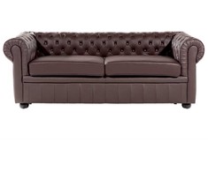 Beliani Trijų vietų sofa CHESTERFIELD Natūrali oda Ruda