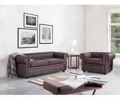 Beliani Trijų vietų sofa CHESTERFIELD Natūrali oda Ruda