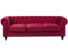 Beliani 3 vietų sofa CHESTERFIELD veliūrinė bordinė