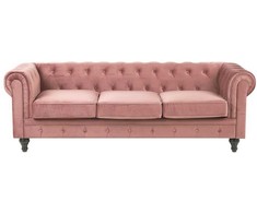 Beliani 3 vietų sofa CHESTERFIELD veliūrinė rožinė