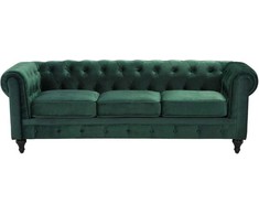Beliani CHESTERFIELD trijų vietų veliūrinė sofa, smaragdo žalios spalvos