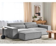 Beliani Trivietė modulinė sofa HELLNAR su otomana, pilka