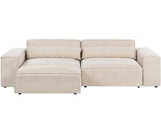 Beliani Dvivietė modulinė sofa HELLNAR su pufu, šviesiai smėlinio veliūro