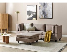 Beliani Modulinė 3 vietų sofa UNSTAD, ruda su pufu