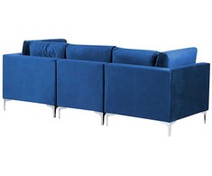 Beliani 3 vietų modulinė sofa EVJA su pufu, tamsiai mėlynas veliūras
