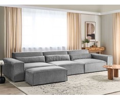 Beliani MODULINĖ 3 vietų sofa HELLNAR pilka su pufas