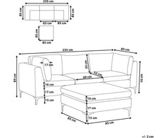 Beliani 3 vietų modulinė sofa EVJA su pufu, tamsiai mėlynas veliūras