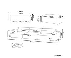 Beliani MODULINĖ 3 vietų sofa HELLNAR pilka su pufas