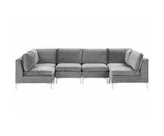 Beliani Modulinė U formos sofa 6 asmenims EVJA pilko veliūro